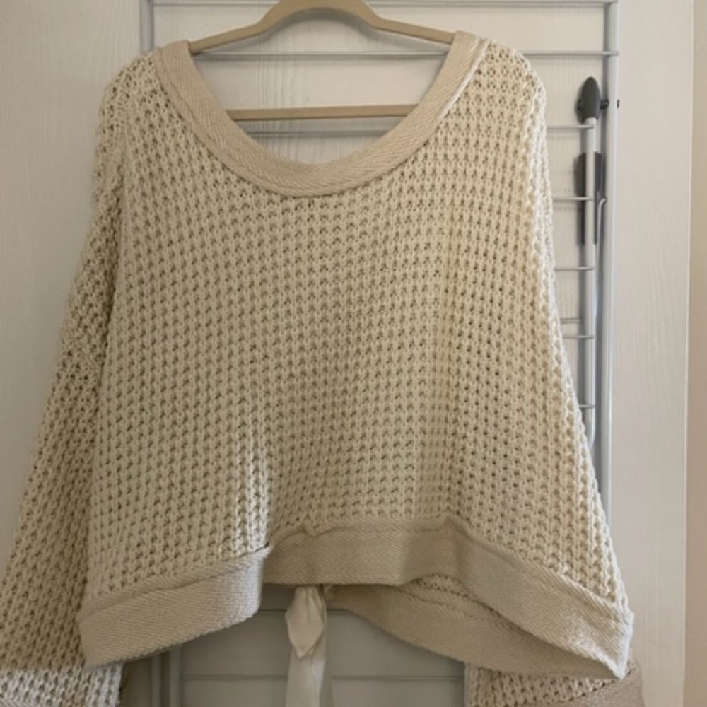 Free People Medium Knit Cream Tie-Back Sweater